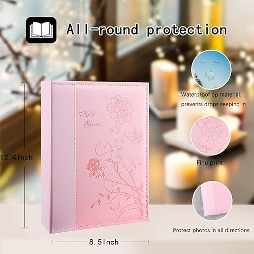 Miniatura 2 de Artmag Álbum de fotos de 4 x 6 pulgadas, 300 fotos, cubierta de cuero de gran capacidad, para bodas, álbumes de fotos familiares con capacidad para