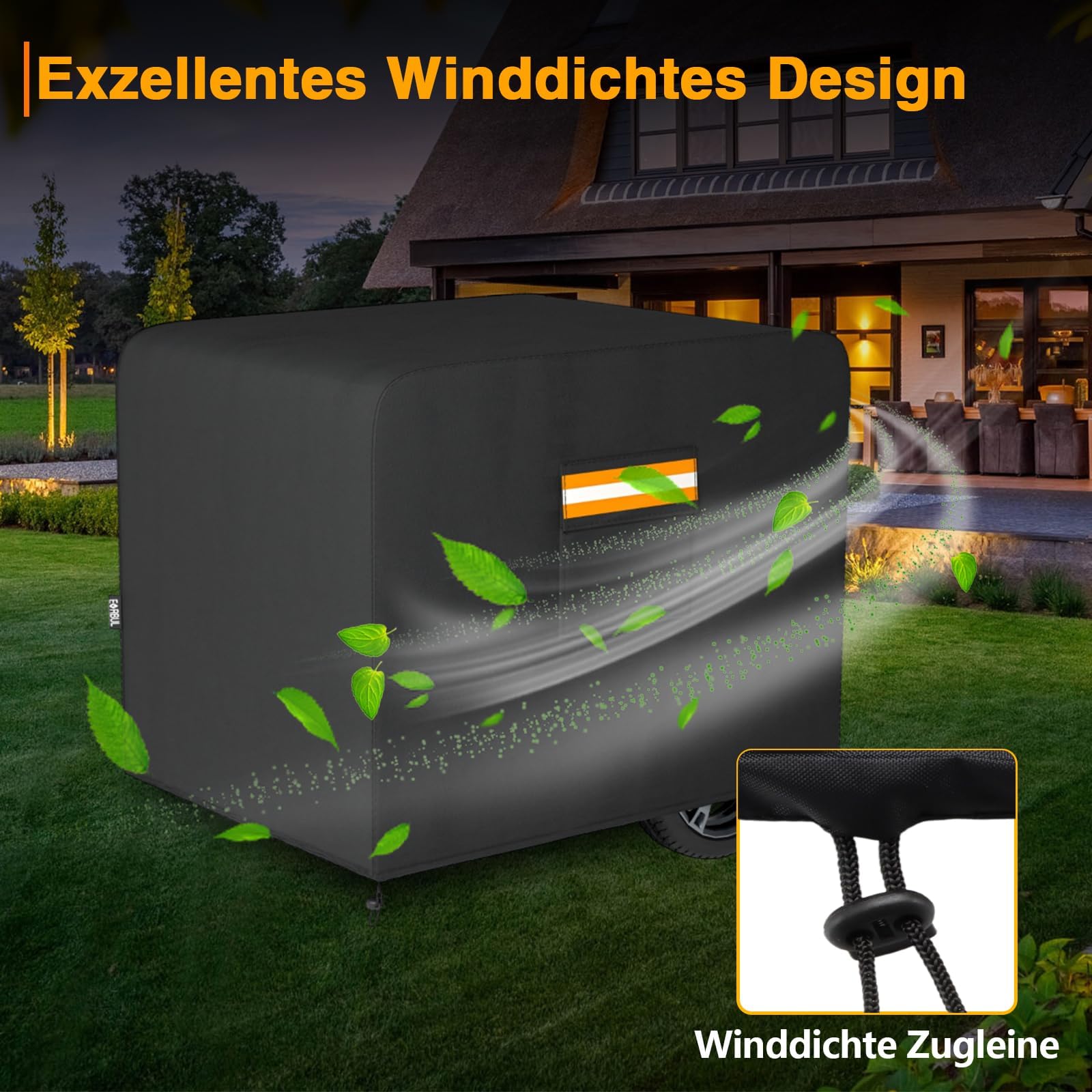 EVRBUL Generator Abdeckung, 81 cm x 61 cm x 61 cm Robuste wasserdichte 420D-Allwetter-Generatorabdeckung mit Aufbewahrungstasche, kompatibel mit den meisten Generatoren von 5000-10000 Watt (Schwarz)