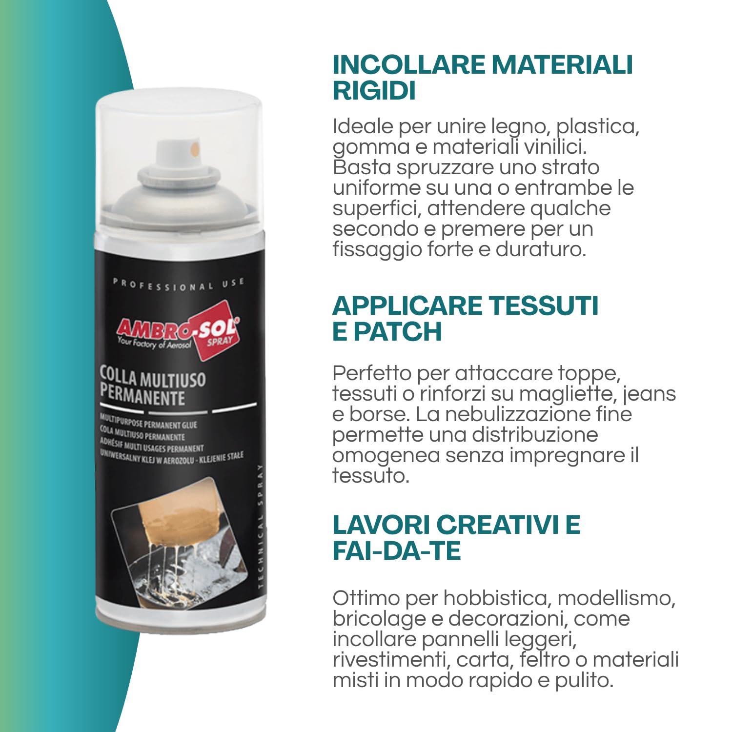 3 bombolette di Colla Multiuso Permanente da 400ml, colla spray resistente, asciugatura rapida, fissaggio permanente su diverse superfici