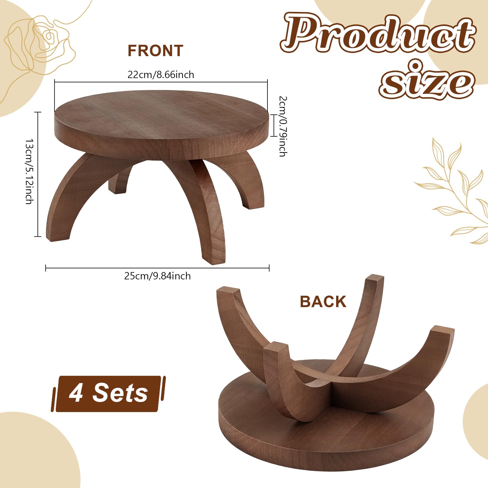 Lot de 4 supports courts en bois pour plantes