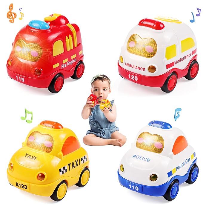 Buy WolinTek 4 PCS Push and Go Cars with Lights and Sounds for Toddler Inertia Friction Powered