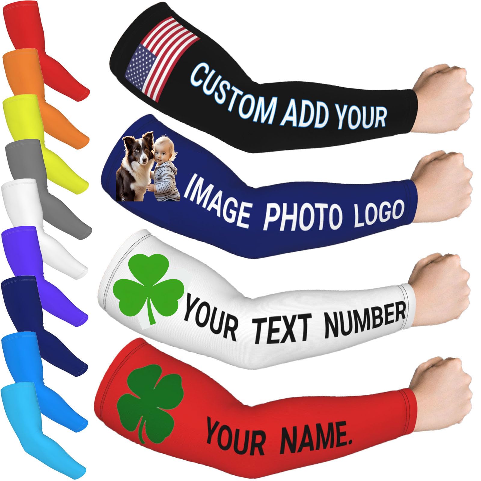 JJWWAMAP Custom Arm Sleeves Multi-Size Add Your Photo Logo Text Number, Sun Protection Breathable Stretch Cool Unisex Sports