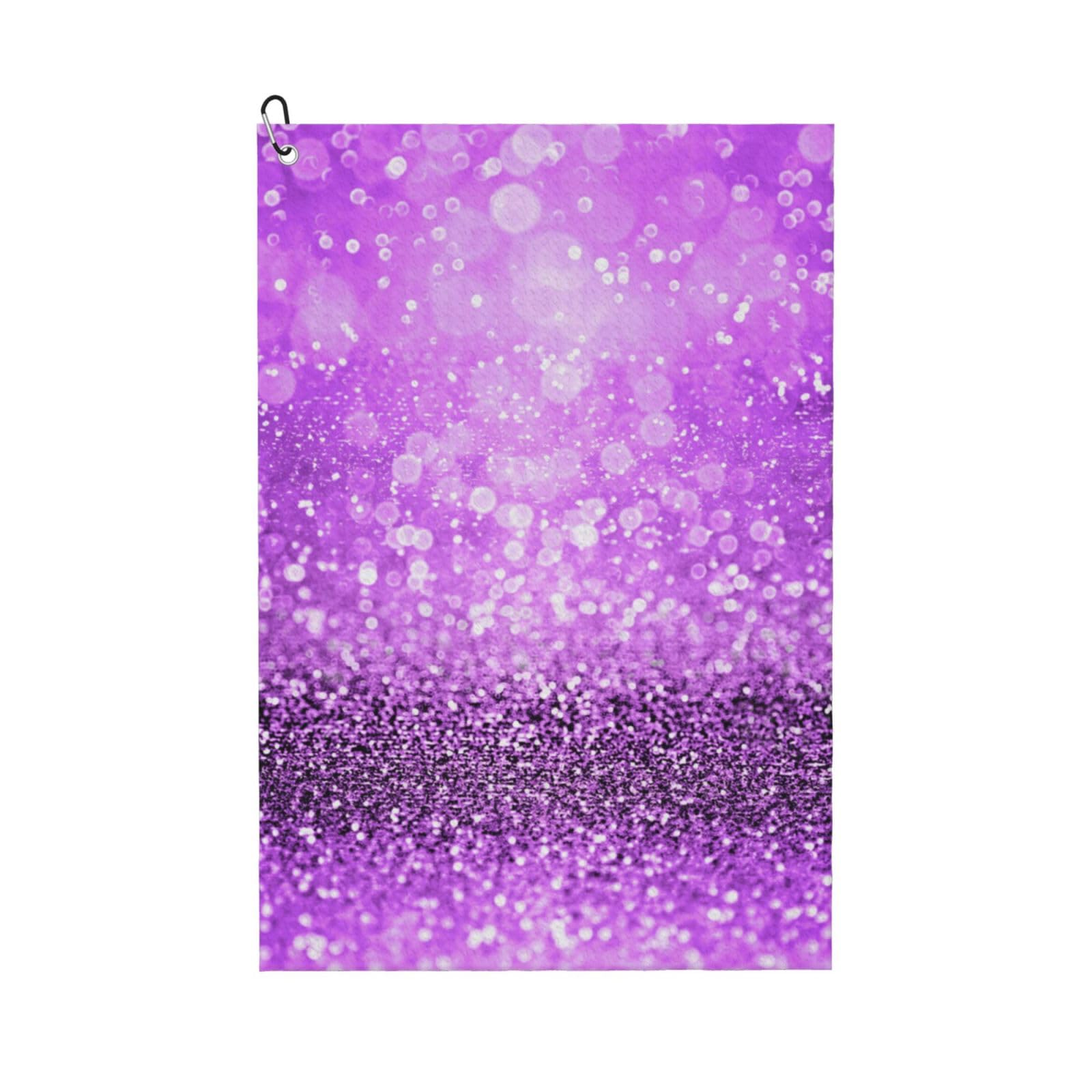 Hnnkloy Sparkling Purple Glitter, 16x24 in Portable Waffle Golf Towels with Carabiner Clip for Golf Bag