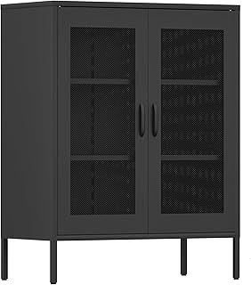 IKEA 壁面収納の取り付けガイド:簡単なステップでDIYを成功させる 6 Boegica Cabinet, Steel, Sideboard, Storage Shelf, With Door, Movable Shelf, Large Capacity, For Living Room, Kitchen, Dining Room, Bedroom, Width 31.5 inches 80 cm, Assembly Net Surface, Black