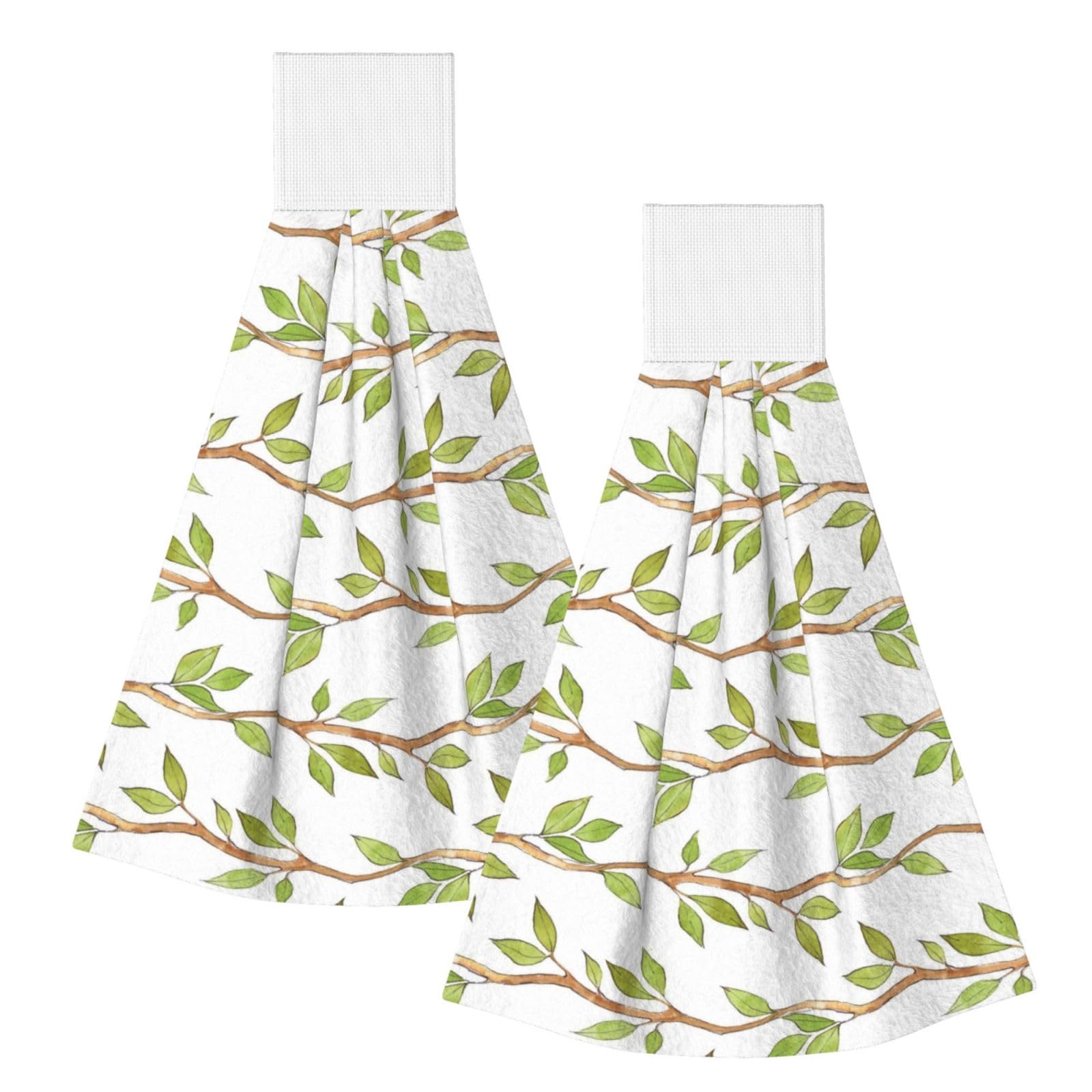 DOPKLNA Watercolor Branches And Leaves, 2 Pcs Hanging Coral Fiber Hand Towels for Bathroom, Absorbent Kitchen Towels