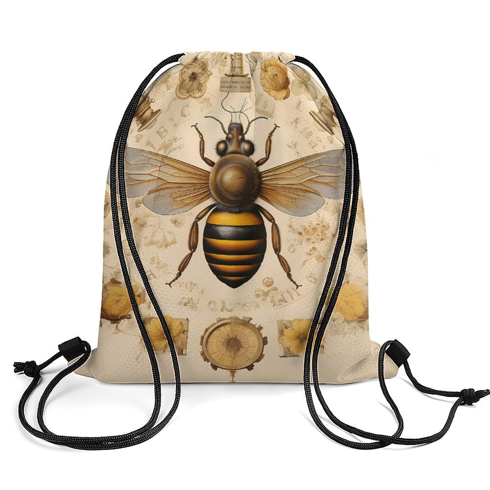 French Bee Drawstring Backpack Durable Sport Gym Bags Daypack for Men Women 35 * 42cm
