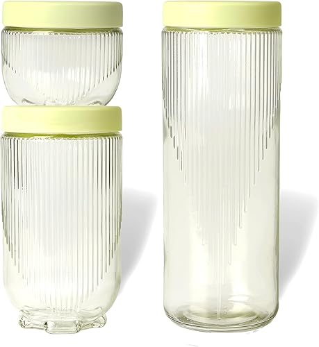 Paquete de 3 tarros herméticos de vidrio apilables para almacenamiento de alimentos, con tapa de rosca con función a presión, recipientes de cocina