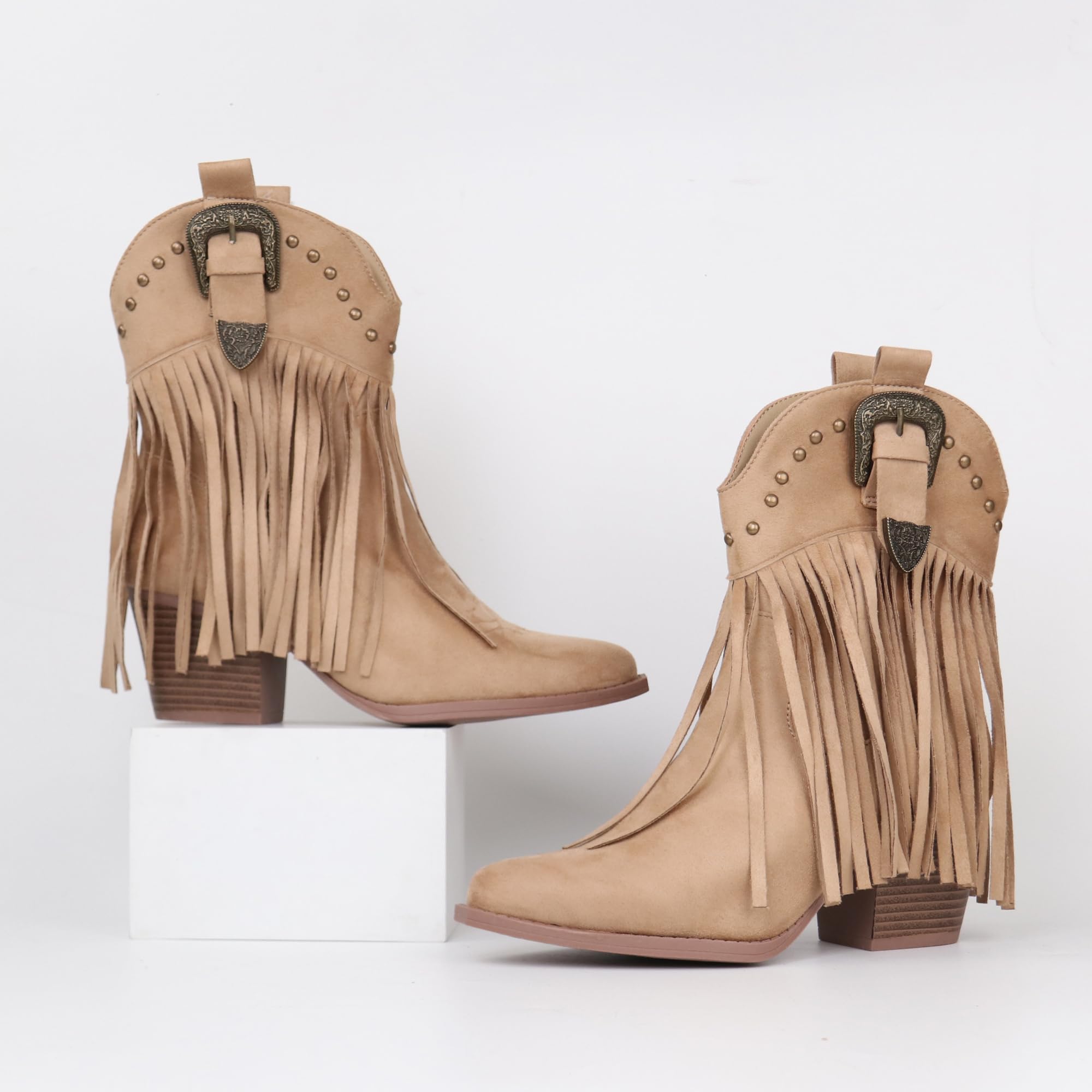 Hawkwell Bottes de cowboy à franges pour femme - Bottes de cowboy à enfiler - Bottines western