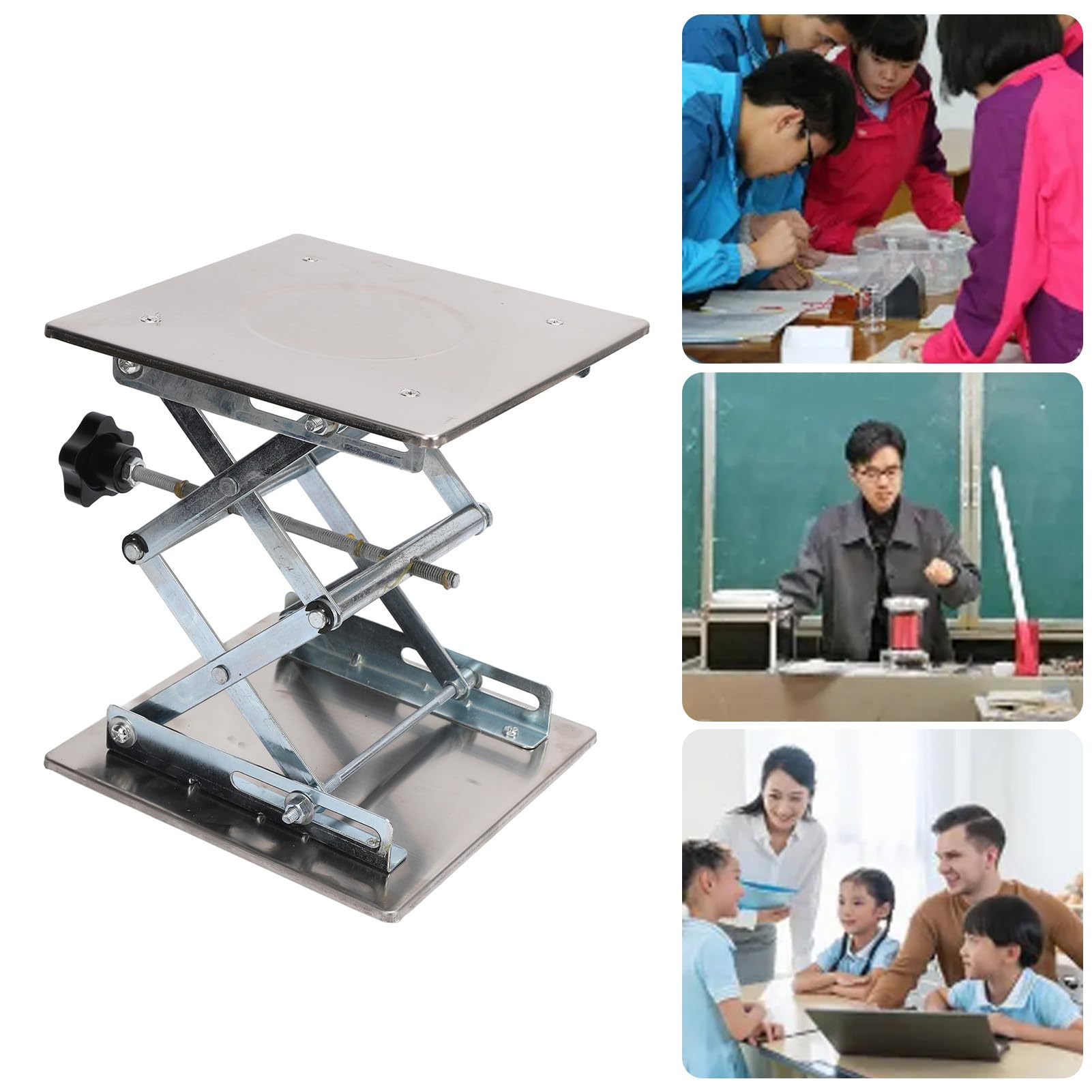 Mesa Elevadora, Mesa de Laboratorio Ajustable de Acero Inoxidable, 8x8 Pulgadas, Rango de de 2,95 a 11,42 Pulgadas para Uso en Laboratorio e Investigación