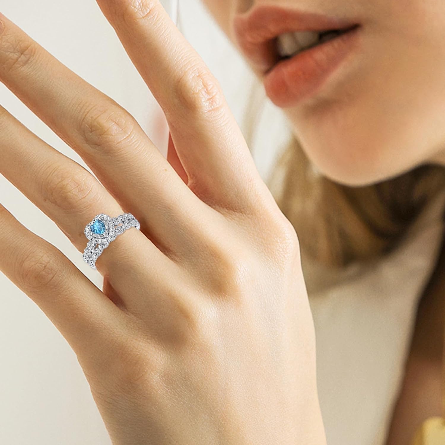 1 Carat Heart-Cut Natural Aquamarine Engagement Rings Sets for Women,10K 14K 18K Real Gold Moissanite Halo Wedding Rings Sets,Bridal Ring Sets with Free Engraving