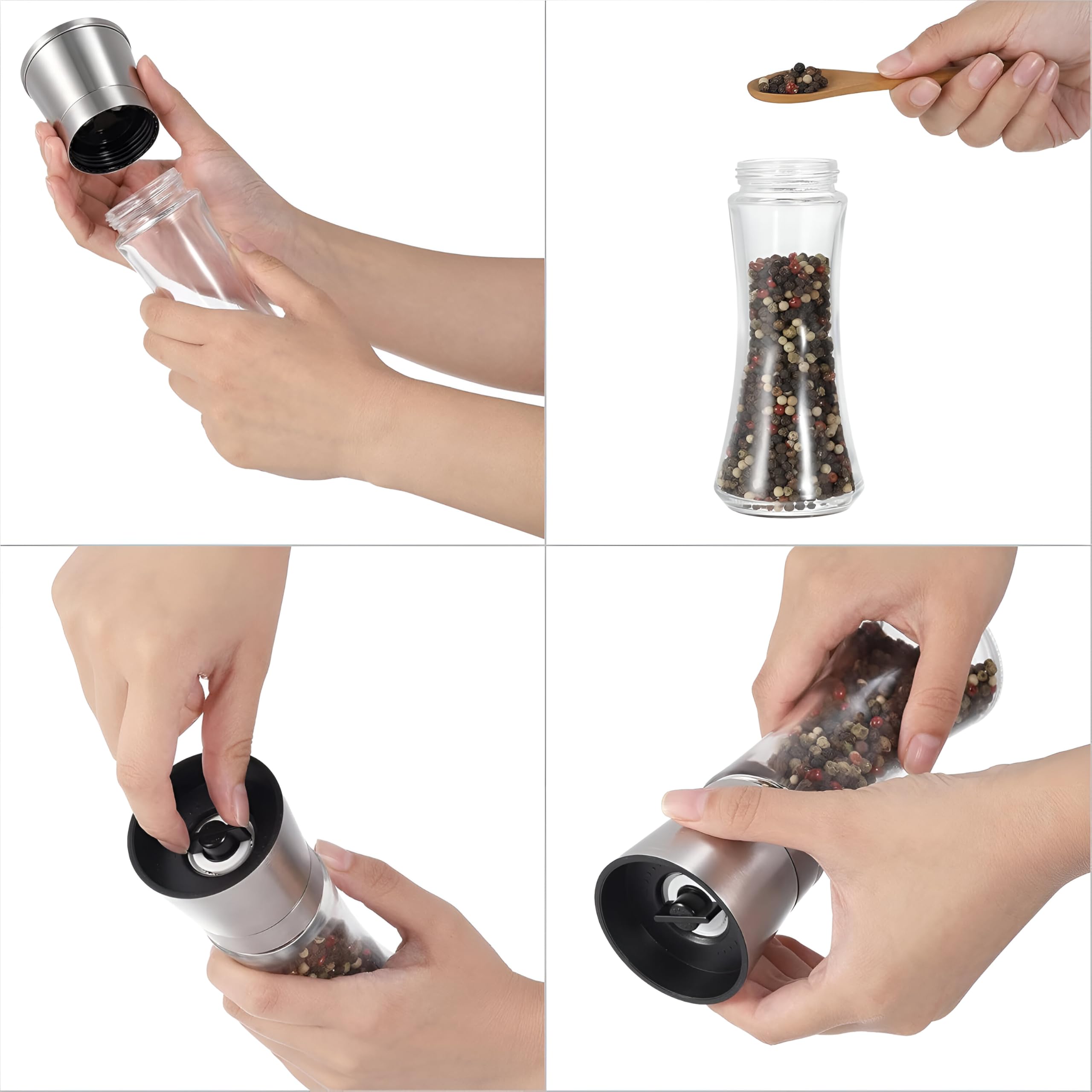 MUJGAN Salt and Pepper Grinder Set - Refillable Spice Mill for Sea Salt, Black Pepper, Herbs, and Seasoning - Kitchen Spice Grinders with Spice Grinder and Refillable - Image 3
