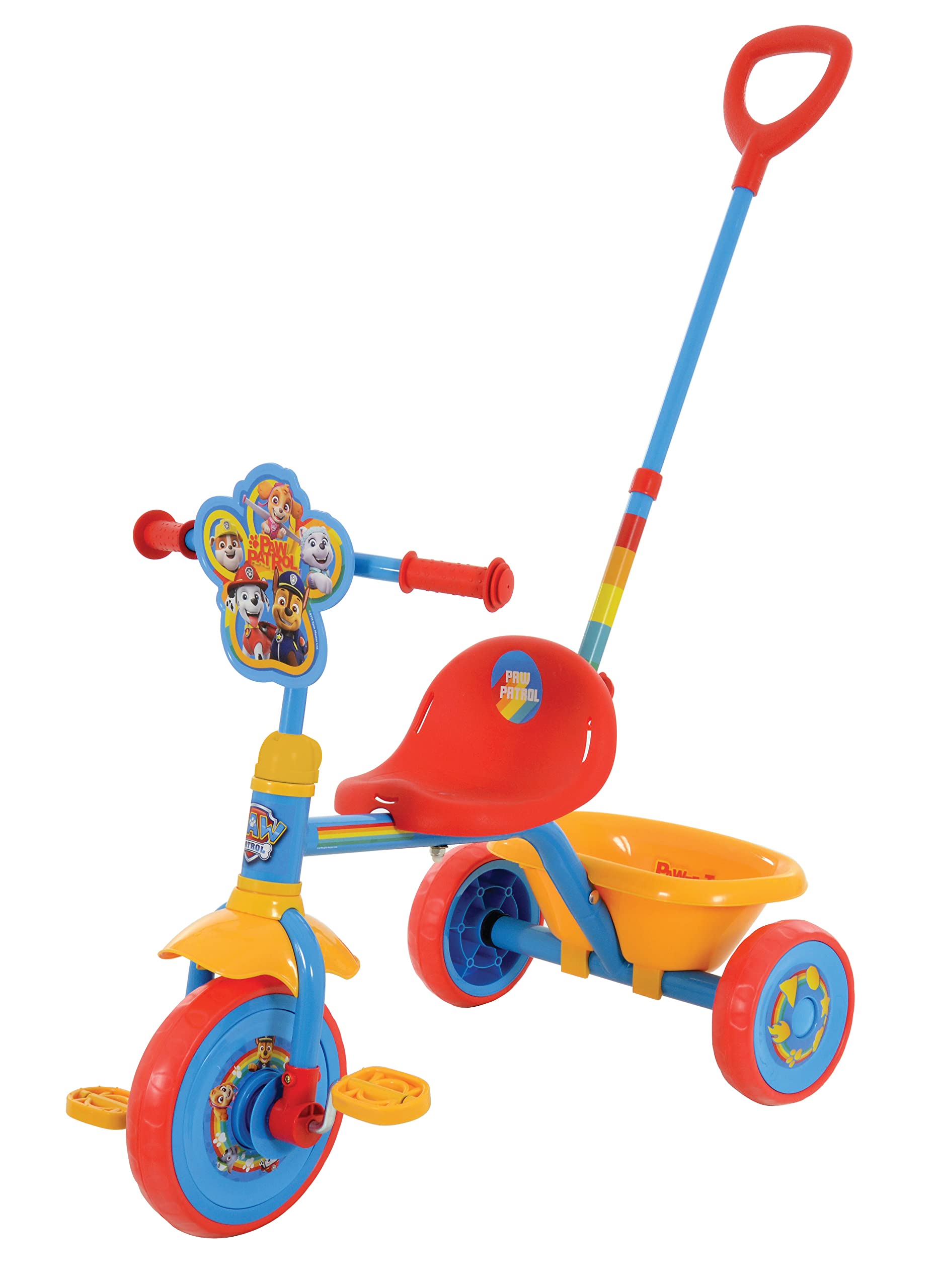 Paw Patrol First Ride On Trike, giocattolo per bambini con manico regolabile, frizione a pedale facile da cambiare, pneumatici a prova di foratura, telaio in acciaio, parafango anteriore, portaoggetti