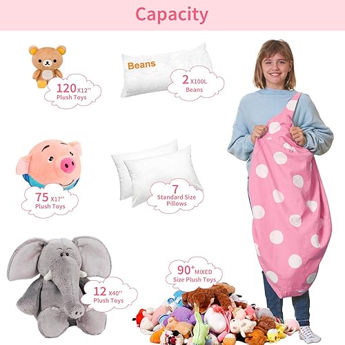 Miniatura 3 de Aubliss - Funda para organizar juguetes de felpa, se convierte en un puf cuando se rellena Se convierte en un puf para niños cuando está lleno.