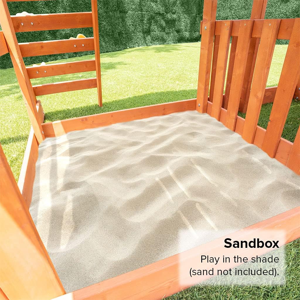 Sportspower Sandalwood Wood Swing Set with 3 Swings and Slide, Brown/Green/Yellow (WP-752R) : Everything Else