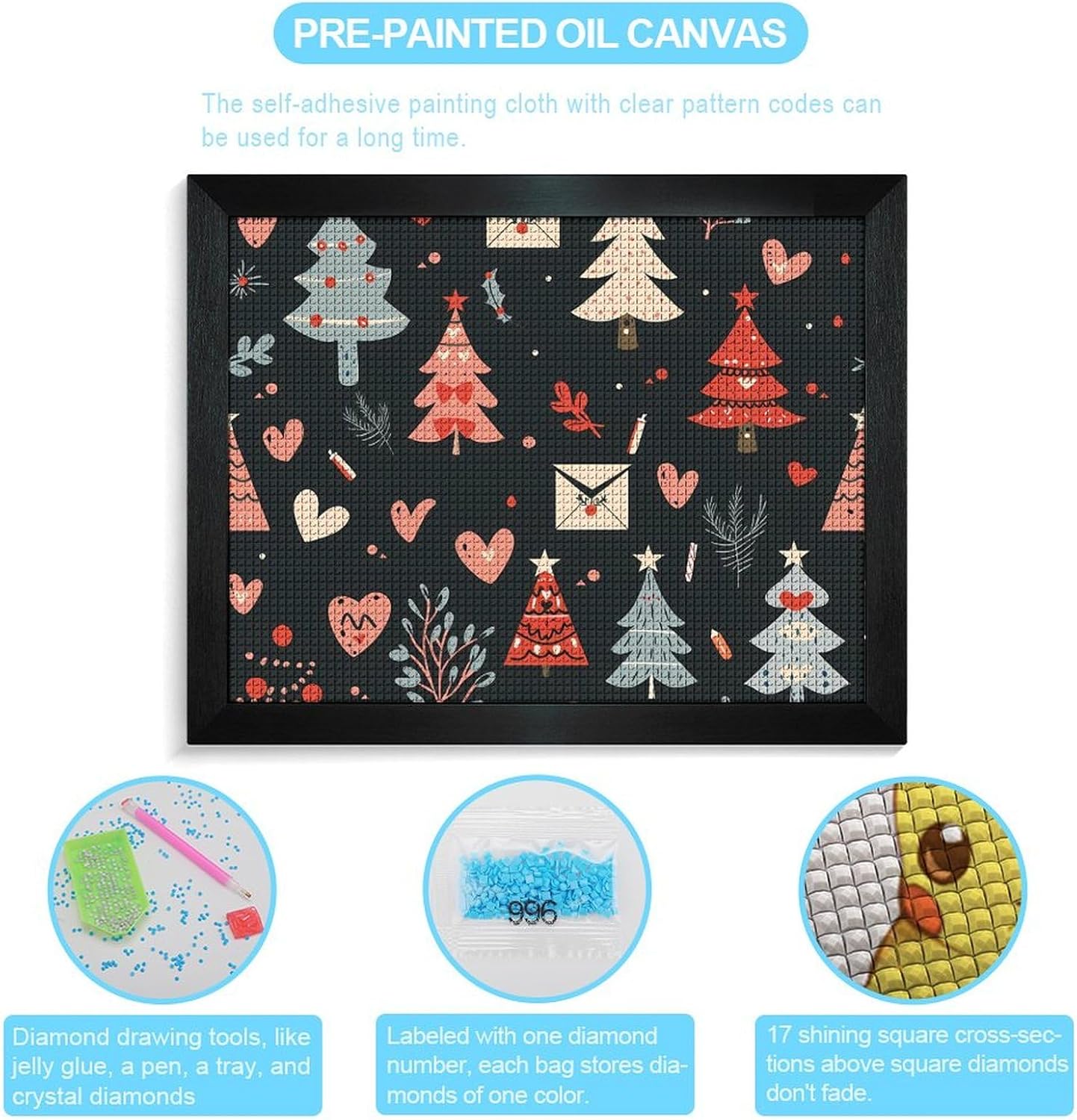 Christmas Tree Greeting Card Lights Printed Diamond 5D Painting Kits DIY Full Drill Crafts for Home Wall Decor 16x20 Inch Blackwood 50 * 40cm