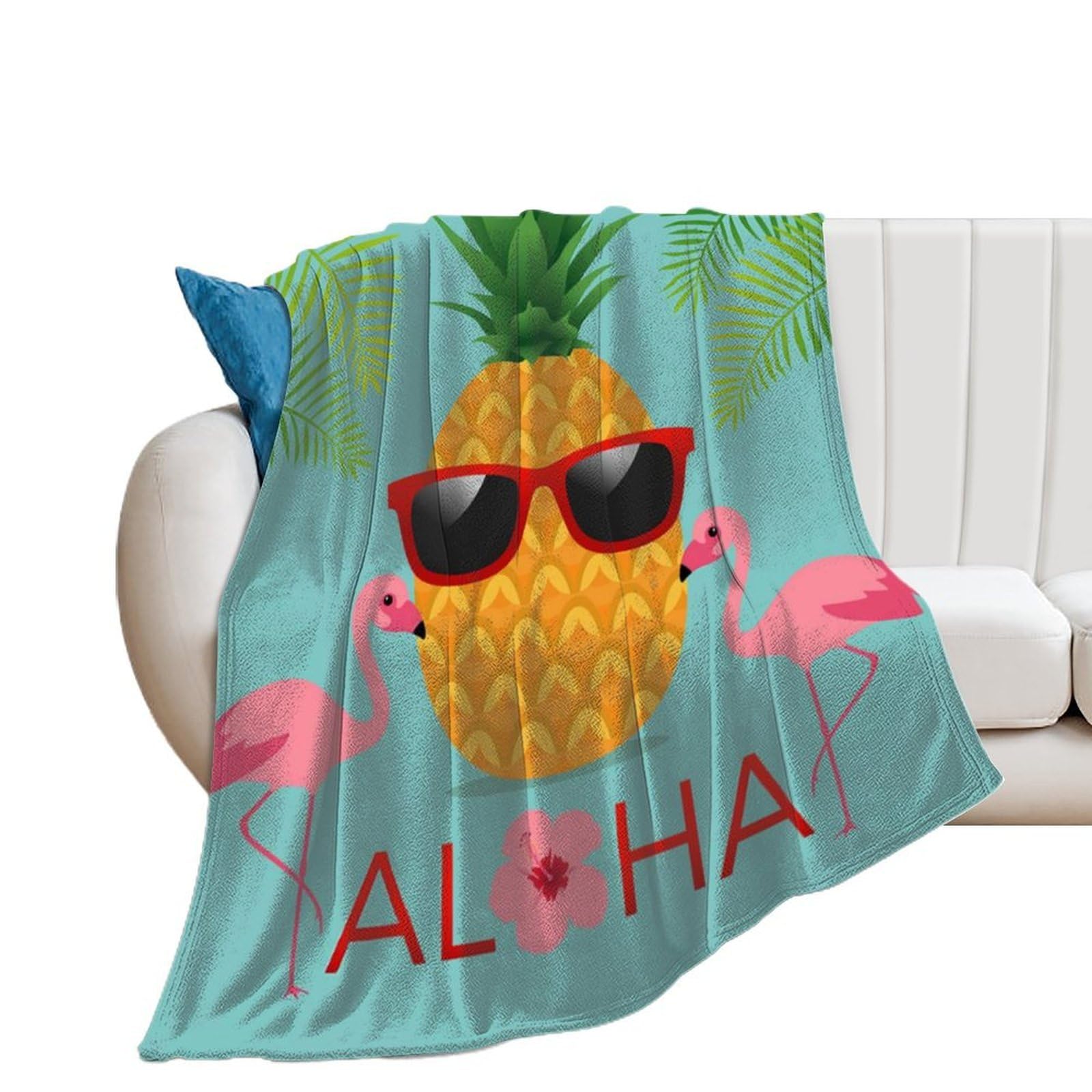 Nclqvjxzkhw Men's Style Aloha Pineapple And Flamingo Flannel Blanket Soft Throw Blankets Bed Couch Sofa Travel