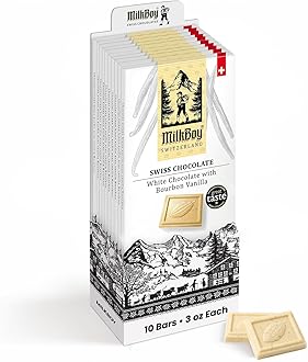- Milkboy Swiss Chocolates White Chocolate Bars - Gourmet Bourbon Vanilla Chocolate Bars - Made with Pure Natural Vanilla - White Premium - Gluten Free - Non-GMO - Kosher - 3 oz, Pack 10