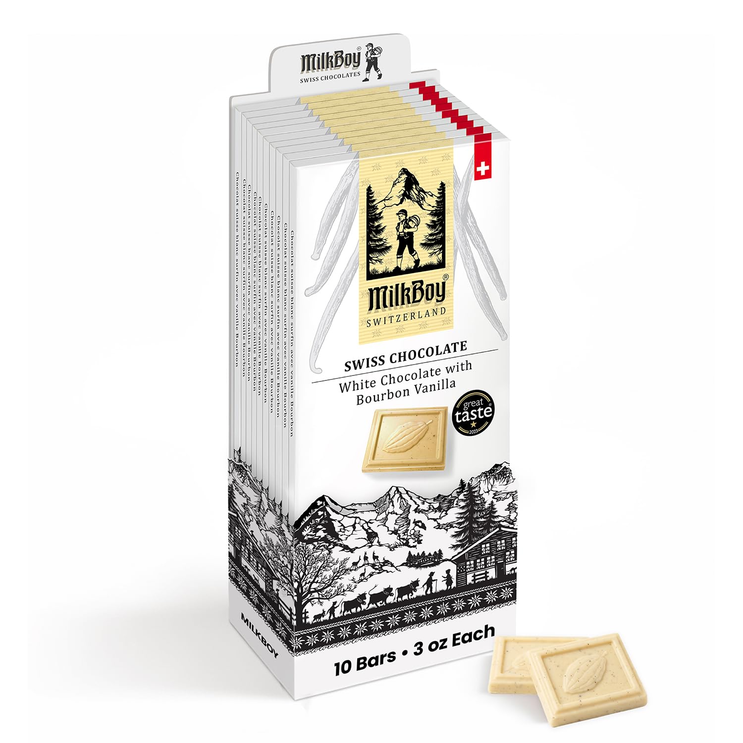 White Chocolate Bars - Gourmet Bourbon Vanilla Chocolate Bars - Made with Pure Natural Vanilla - White Premium - Gluten Free - Non-GMO - Kosher - 3 oz, Pack 10