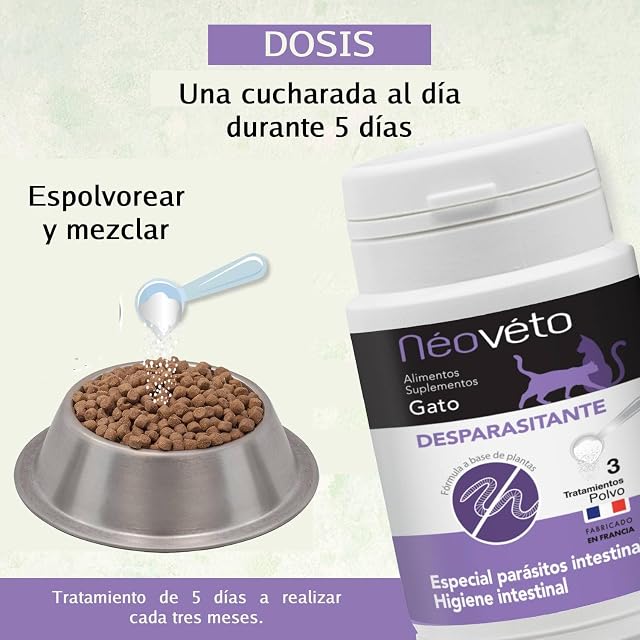 Foto 3 de 6 de Néovéto ANTIPARASITANTE, antiparasitario Interno Natural en Polvo para Gatos