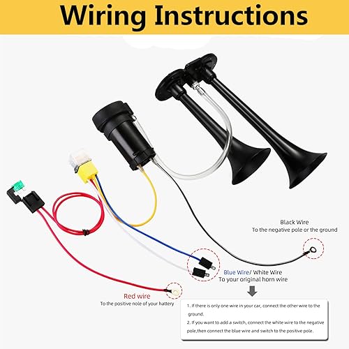 Miniatura 4 de HK Bocina de aire de coche de 12 V y 150 db, kit de bocina de aire de doble trompeta súper fuerte con 2 compresores para cualquier vehículo de 12 V,