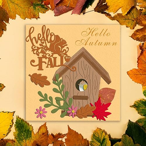 Miniatura 3 de Troqueles de corte de casa de otoño, hojas de ardilla, pájaros, hojas de flores, palabras, troquelados, plantillas para hacer tarjetas, álbumes