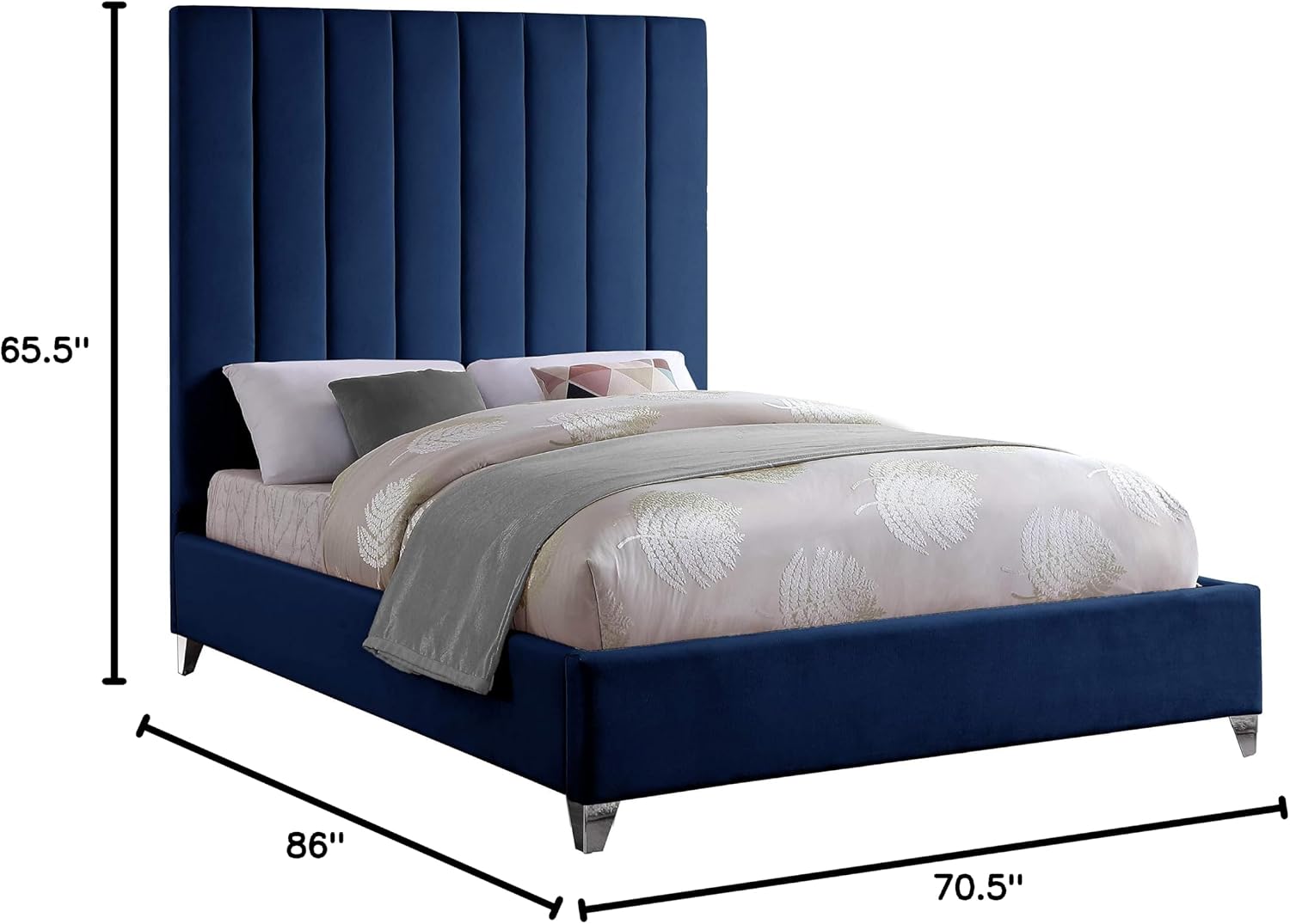 Meridian Furniture ViaCream-K Via Collection Modern | Contemporary Velvet Upholstered King Bed, Rich Cream , Deep Channel Tufting, Gold and Chrome Legs, 81.5" W x 86" D x 70.5" H, Cream