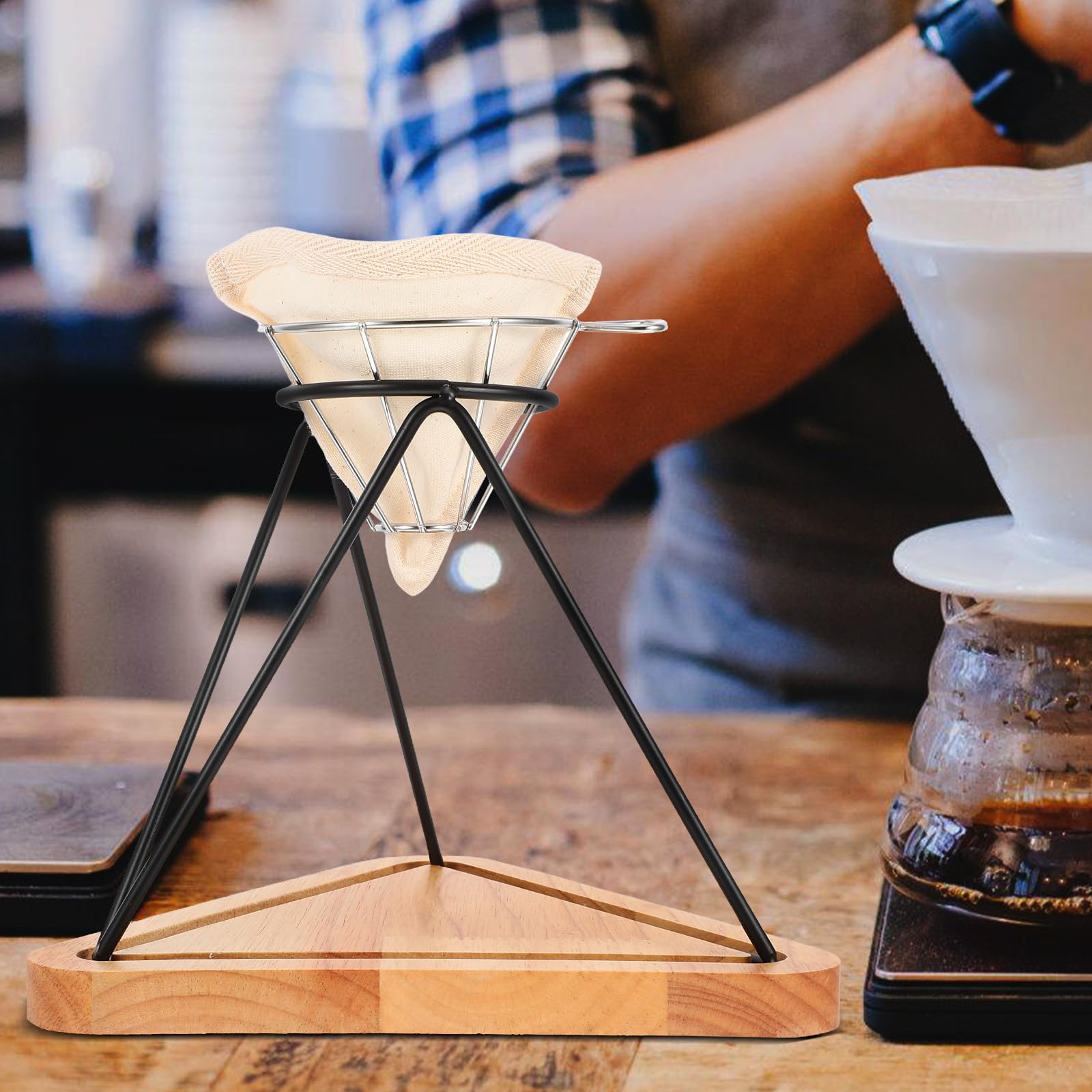 Edelstahl Kaffeetropfständer 1 Satz für Zuhause und Büro | Handfilter Zubereiter, Wiederverwendbarer Filterkorb und Tuch, Zubehör für Kaffeestation