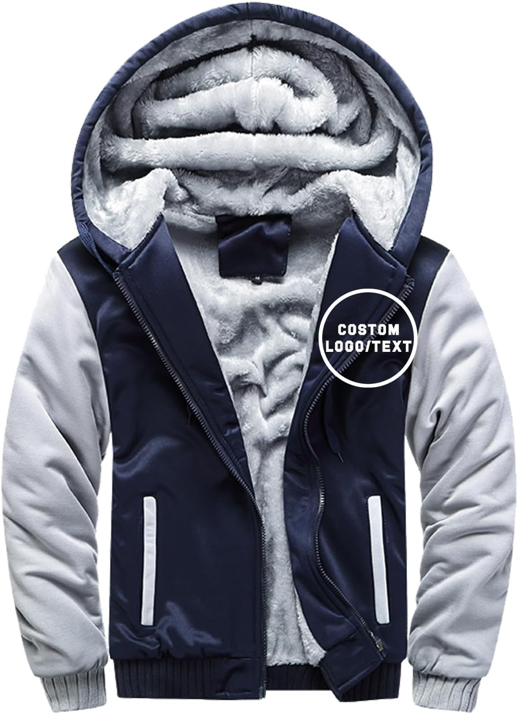 Custom Men's Zip Up Hoodie Jacket Customized Personalized Fleece Sweatshirt Thick Warm Track Coat