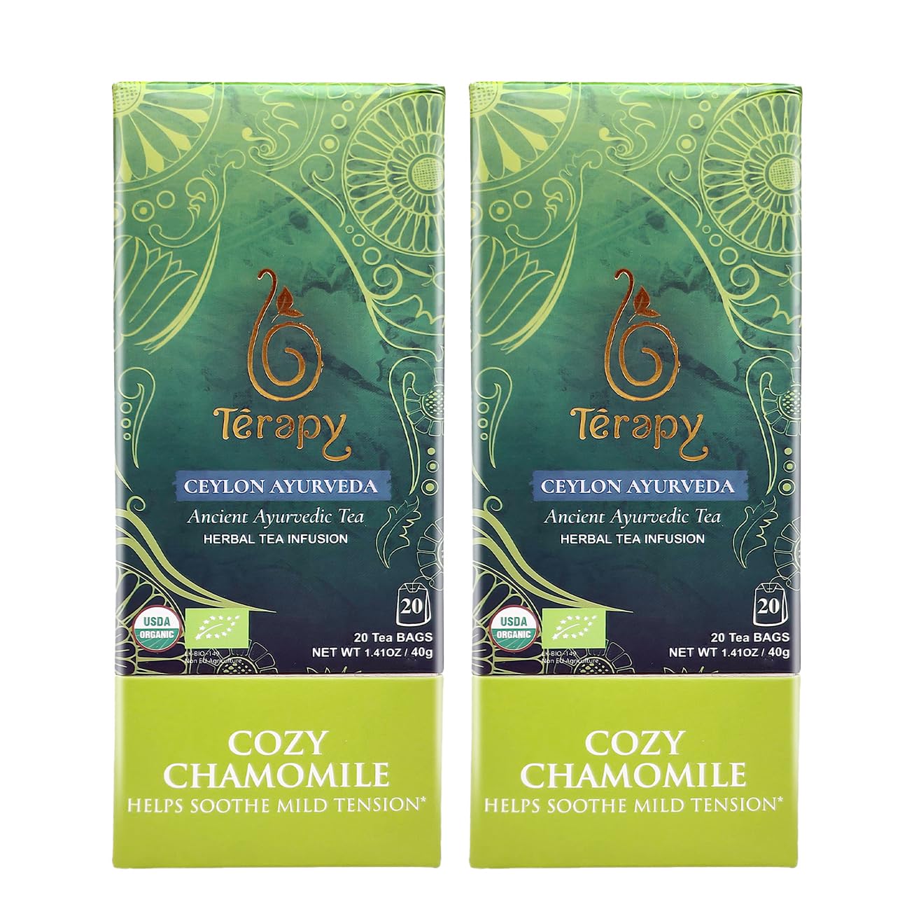 Térapy Ceylon Ayurvedic Tea - Cozy Chamomile (2 Pack) - Supports stress relief and a good nights sleep - Includes Organic Chamomile, White Hibiscus, Liquorice, Lemongrass & More