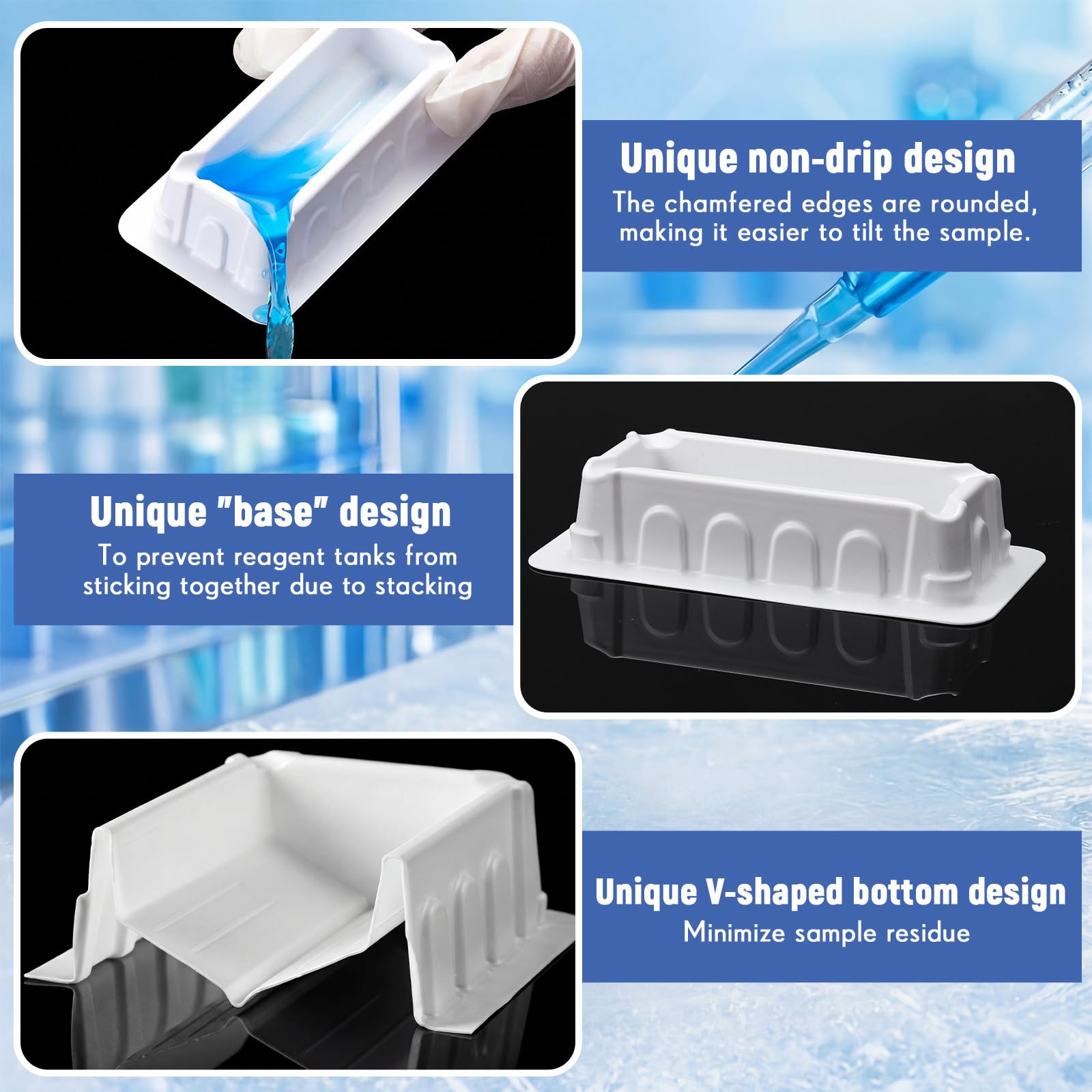 Didaey Depósito de reactivo de 10 ml, 100 unidades, depósito de pipeta estéril con fondo en V, envuelto individualmente, compatible con pipetas individuales y multicanal para laboratorio