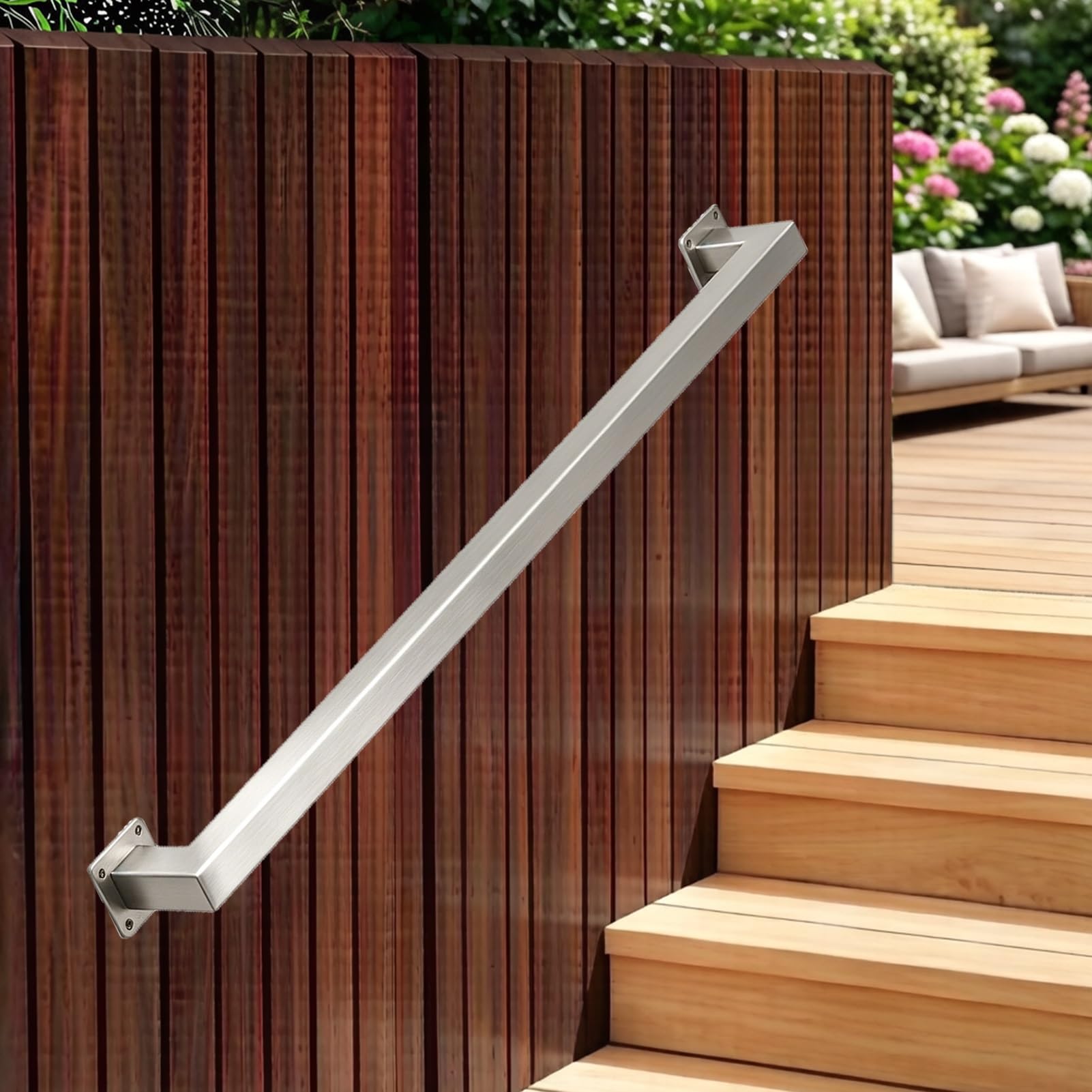 Liyadolaam Women's One Color Staircase Railings, Modern Stainless Steel, Handrails For Garden/Deck/Loft/Slope, 30Cm-600Cm Wall Mounted Banister Rail, With Brackets And Screws(14Ft/420Cm)