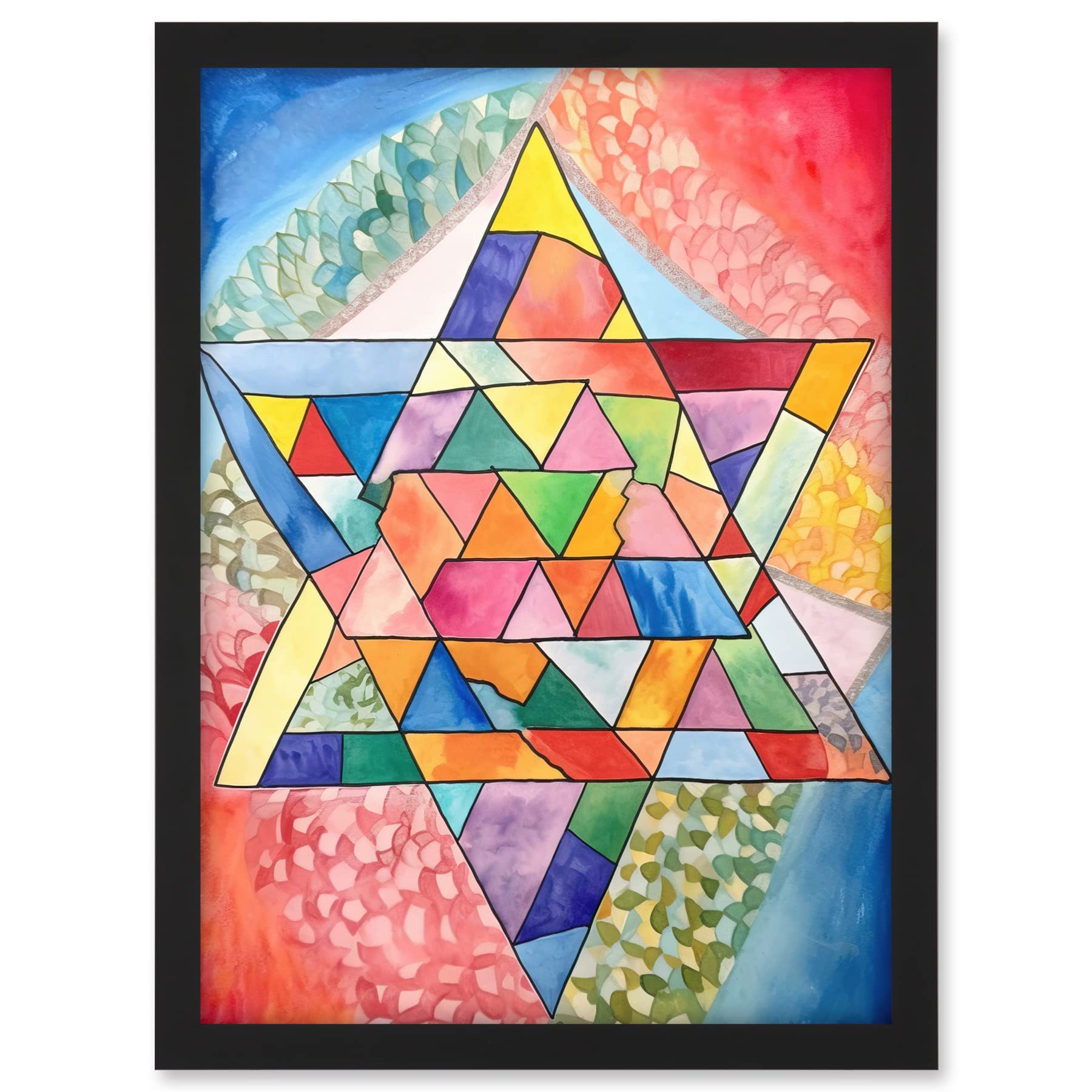 Artery8 Jewish Star Of David Patterns Geometric Folk Art Watercolour Painting Artwork Framed A3 Wall Art Print