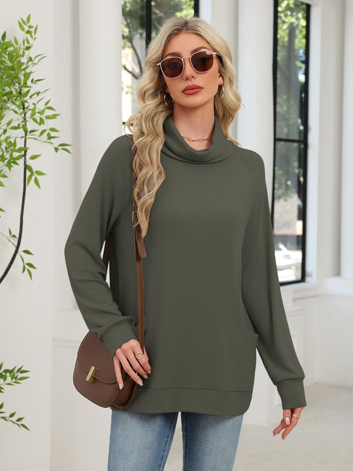 TAKEYAL Turtle Necks Tops for Women Long Sleeve Tunic Shirts Fall Winter Trendy Pullover Sweaters with Pockets - Image 2