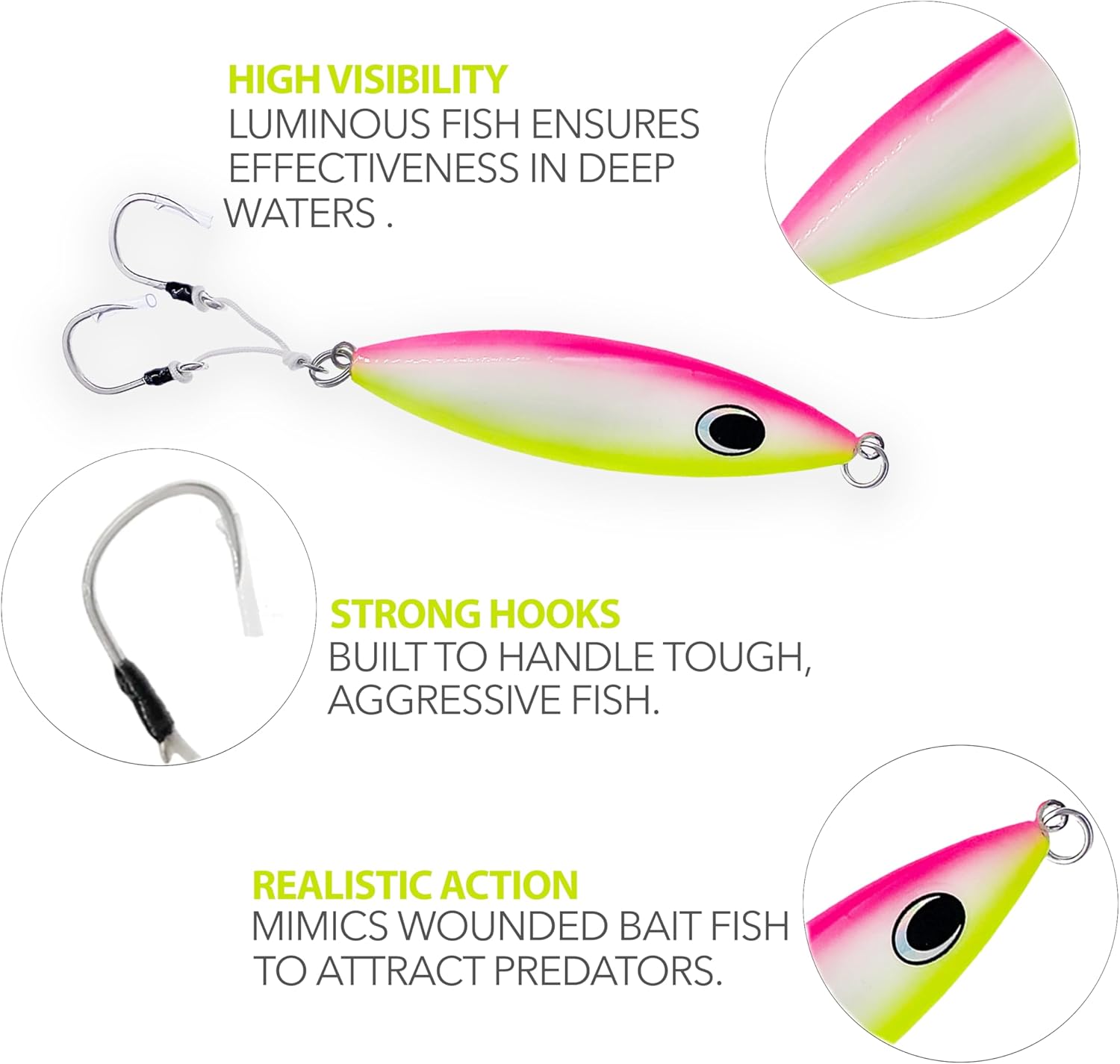 6.5" Slow Fall Jig 250g, 3 Pcs Pink Glow Finish, for Saltwater Vertical Jigging, Streamlined Design, Ideal for Tuna, Grouper & Deep Sea Bottom Fishing