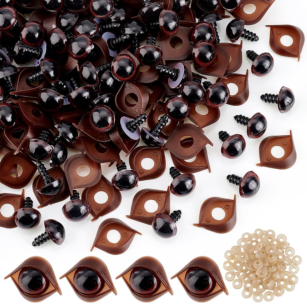 PH PandaHall 100 Pezzo di Occhi di Sicurezza in Plastica, 10 Colori Farciti Glitter Occhi di Animali metà Tondo Occhi Artigianali all'Uncinetto per Fai da Te di Amigurumi Burattino Orso Peluche