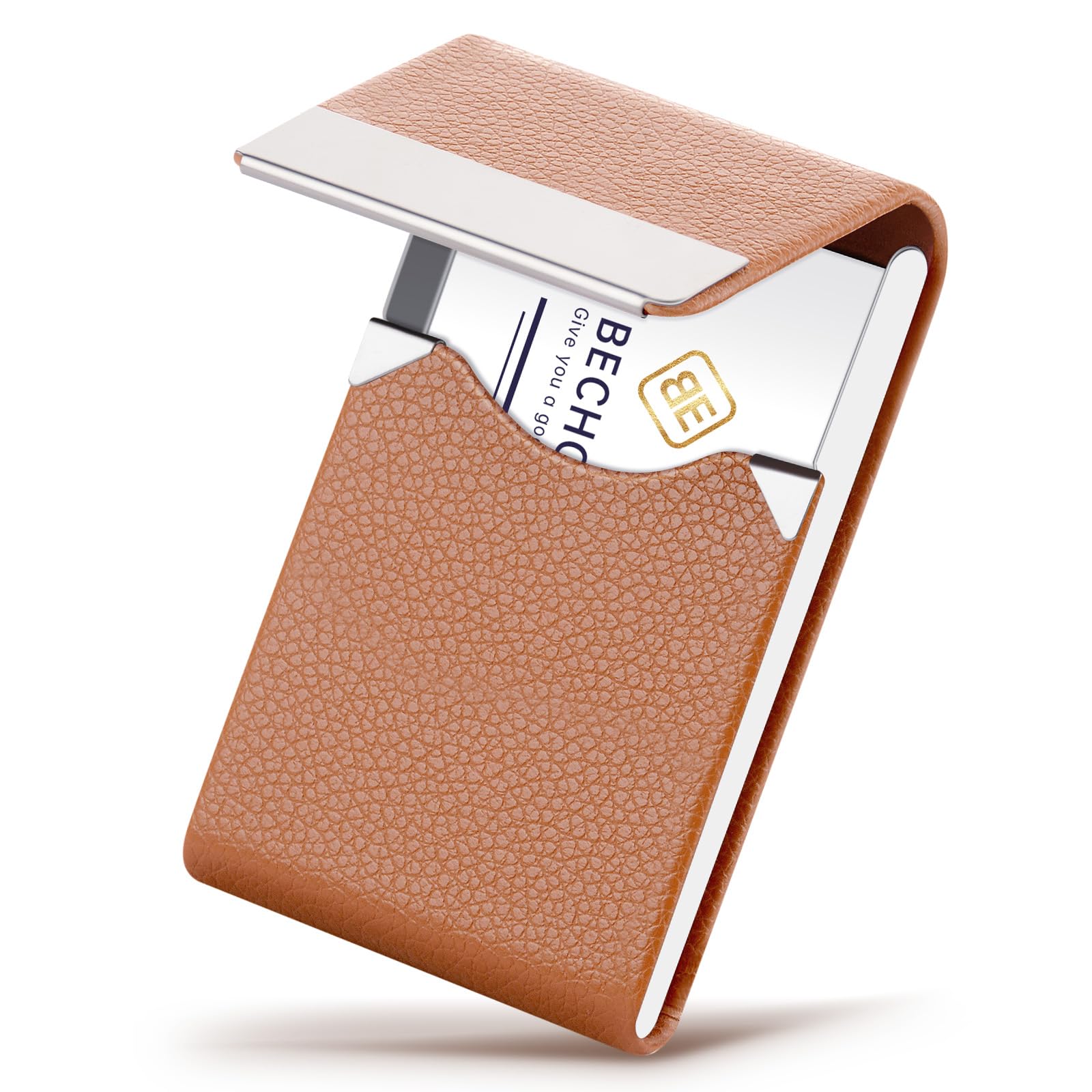 Leather Stainless Steel Cigarette Case Box - Regular Size Cigarette Pocket Holder, One-Hand Operate Cigarette Case for Men and Women