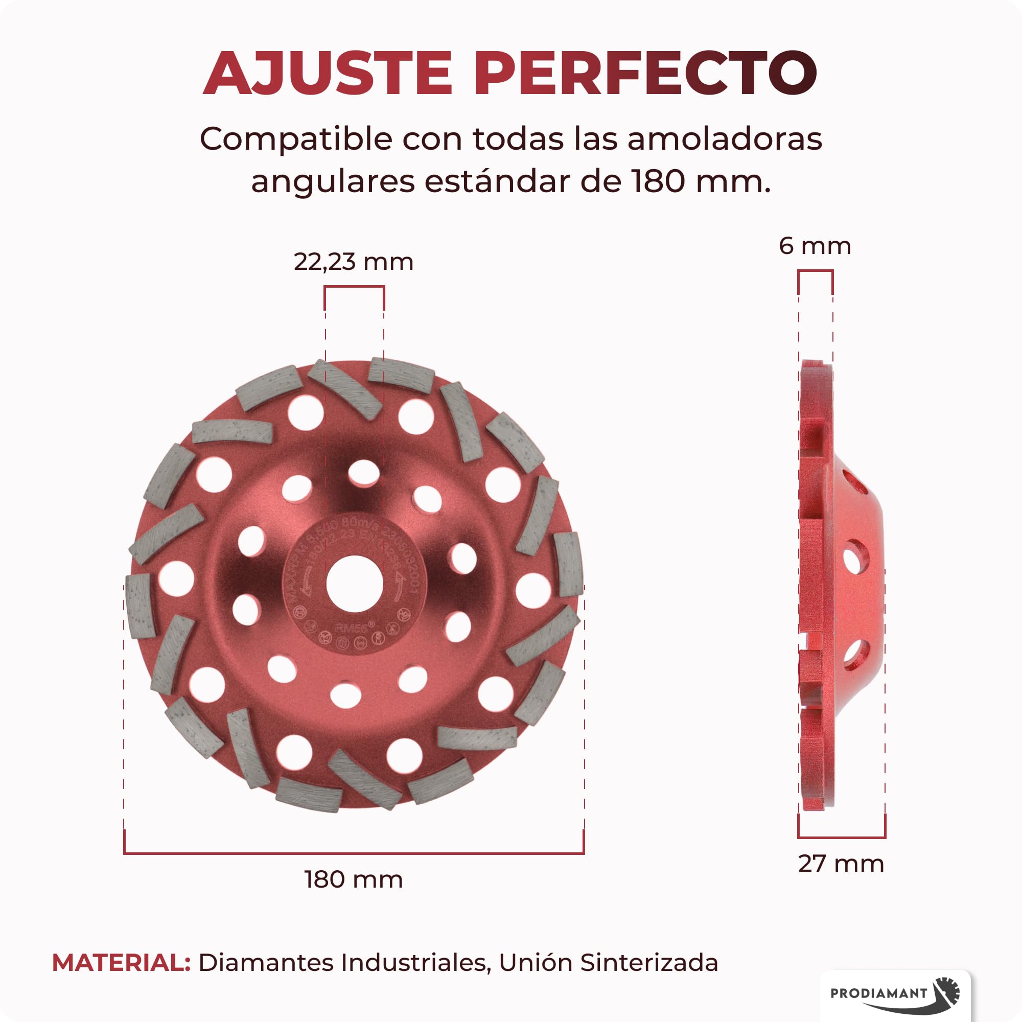 PRODIAMANT Muela de copa diamantada Turbo Ø 180 mm x 22,23 mm - doble fila, para hormigón, piedra natural y mampostería, calidad profesional, para amoladora angular
