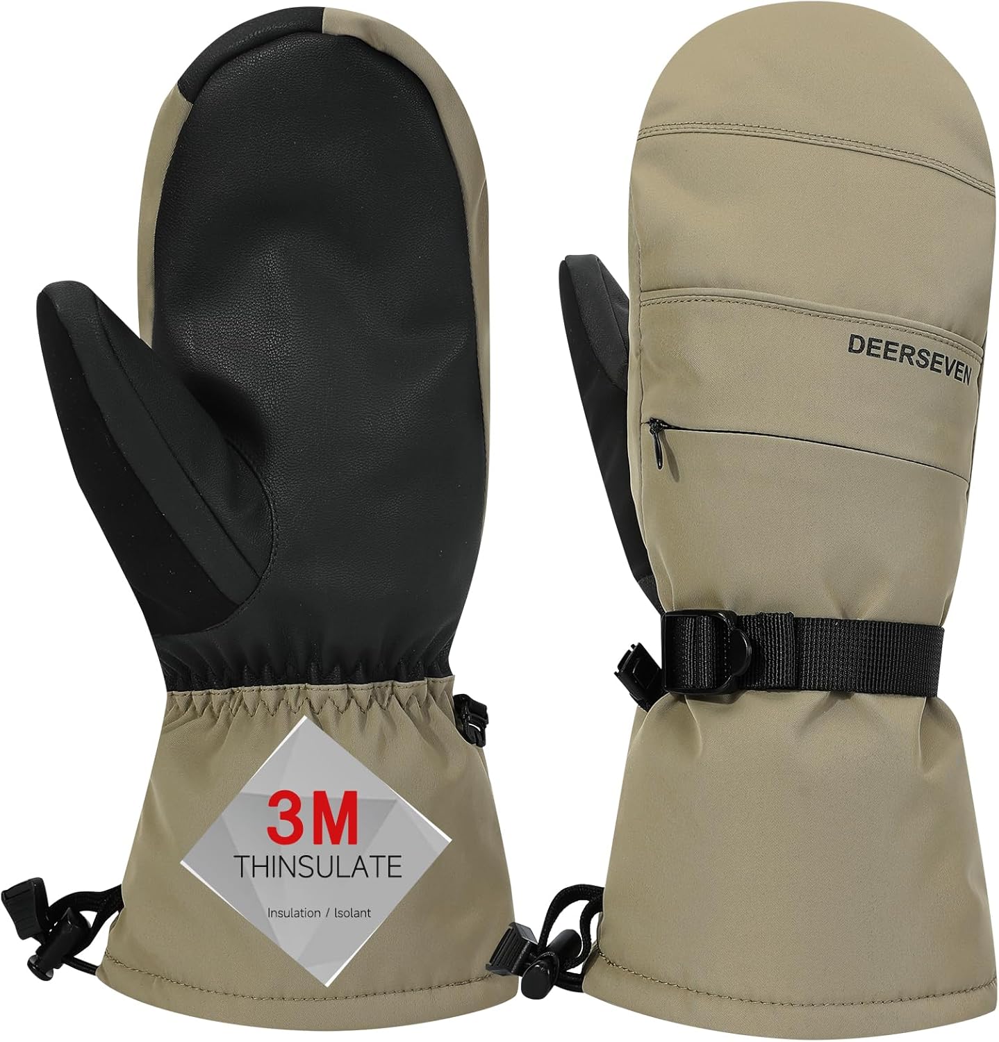 Winter Ski Mittens Men & Women Snow Warm Insulated Waterproof Windproof for Cold Weather and Snowboarding with Zipper Pocket