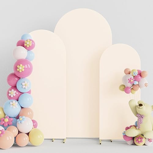 Putros - Juego de 3 fundas de elastano para arco de boda, funda ajustada para decoración de telón de fondo para fiestas, color beige, 4 pies, 5
