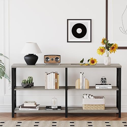 Miniatura 24 de LVB Mesa de sofá rústica, mesa consola de granja para sala de estar, mesa de entrada de pasillo con almacenamiento, mesa de entrada para vestíbulo,