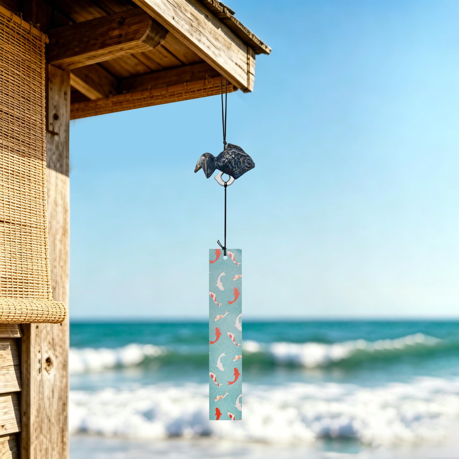 MrMrKura ウィンドチャイム 鋳鉄製 風鈴 金魚 クジラ 鉄風鈴 短冊付き 南部鉄器 レトロ 玄関 釣鐘 和風 インテリア 幸運 窓辺飾り 店舗用 プレゼント 夏の風物詩 (青色 金魚)