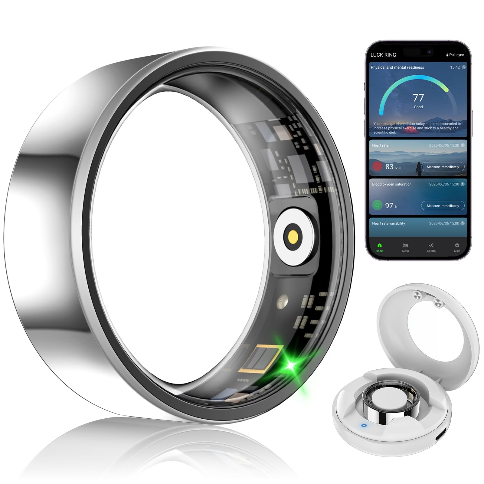 Anillo inteligente de fitness y actividad para hombres y mujeres, seguimiento de la frecuencia cardíaca, estrés, pasos de sueño y oxígeno en sangre, rastreador de fitness impermeable de 10 ATM