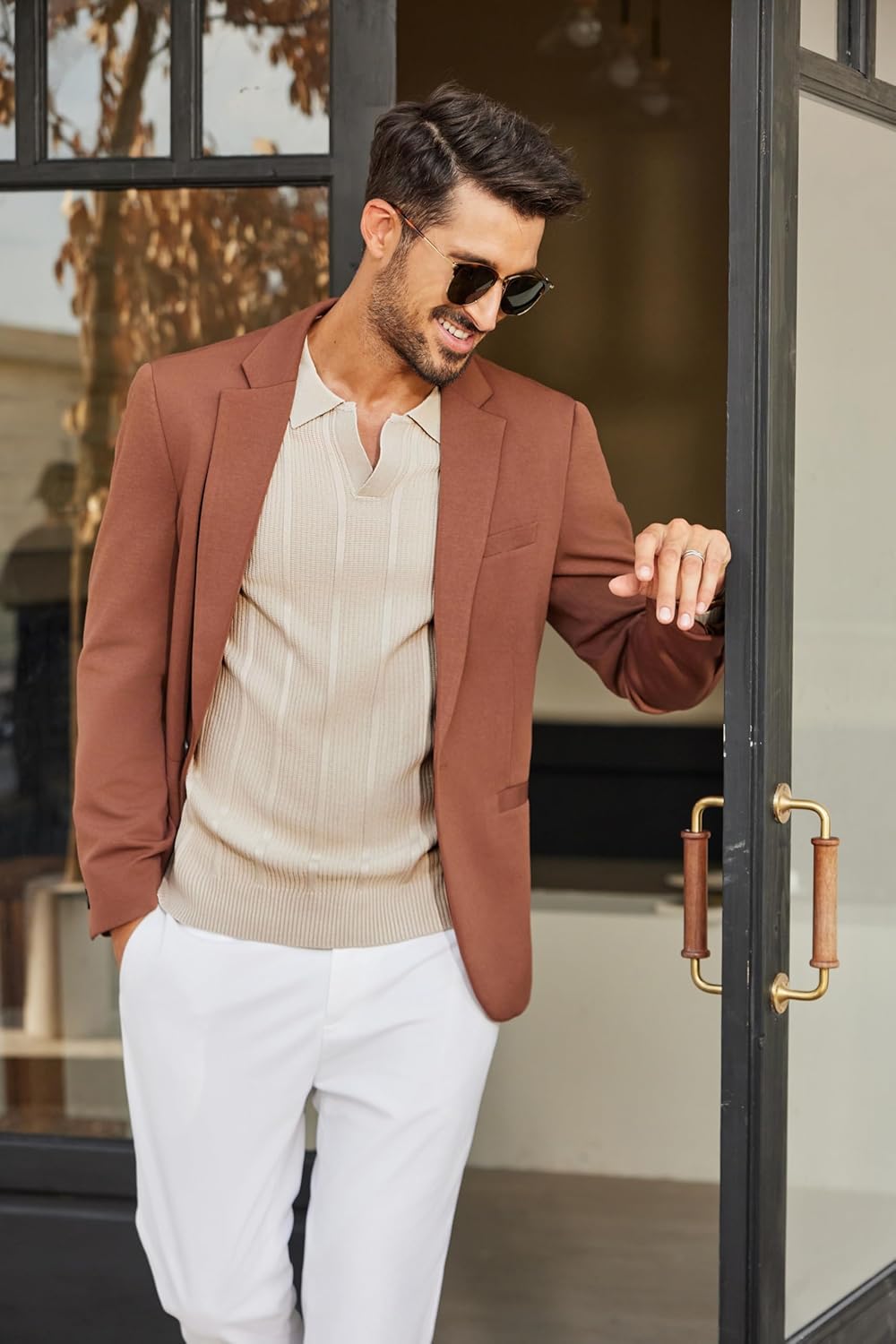 COOFANDY Mens Knit Long Sleeve Polo Shirt Casual Polo Collared Sweater V-Neck Textured Pullover - Image 5