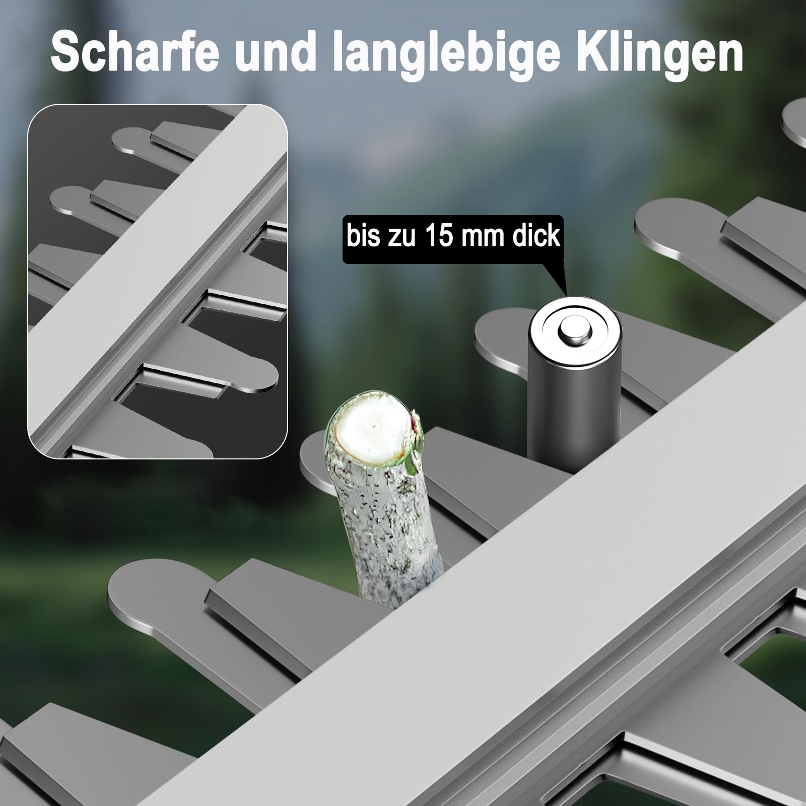 Akku-Heckenschere für Makita 18V Akkus,elektrische Elektro Heckenschere Elektrischer Heckenschneider mit 2 * 2.0Ah Akku und Ladegerät,51cm Schnittlänge, 15mm Zahnabstand Dual Schnittklingen