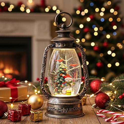Miniatura 109 de Linterna de globo de nieve de Navidad de 10 pulgadas con cardenal, globos de nieve brillantes iluminados con música y temporizador, decoraciones