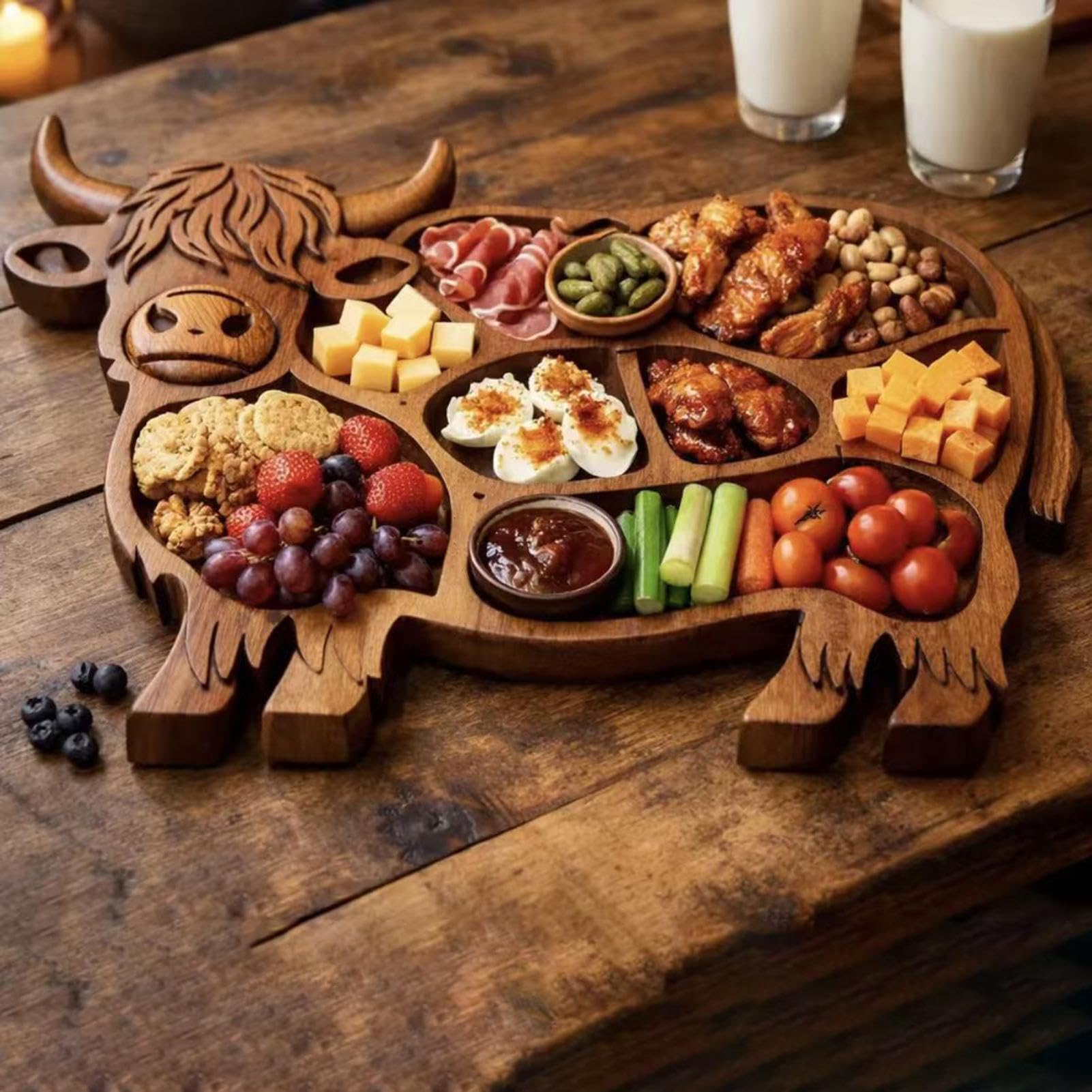 Charcuterie Brett aus Holz Charcuterie Tablett im Kuh Design