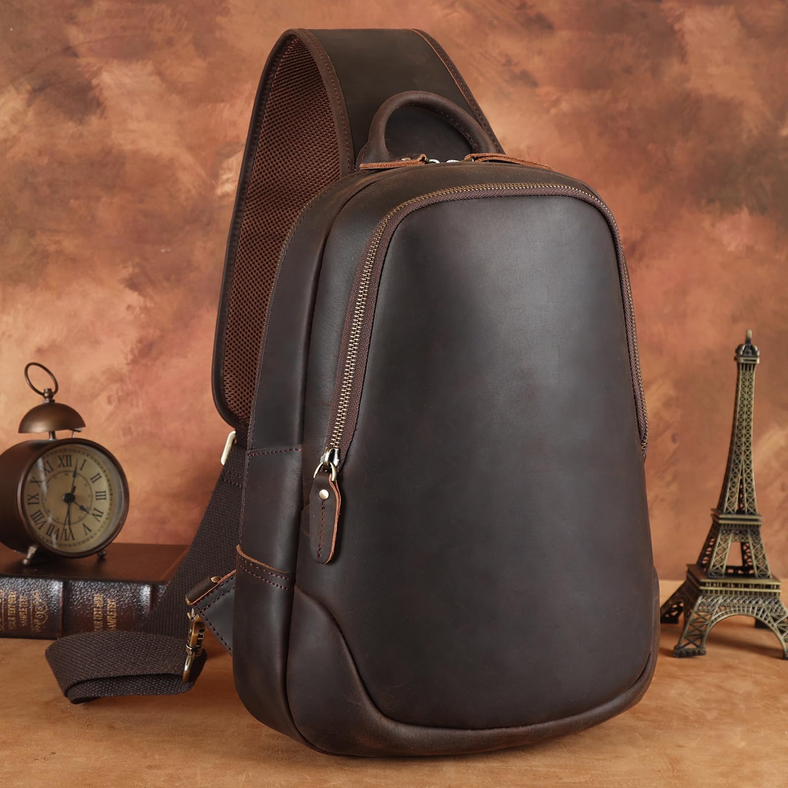 TIDING Umhängetasche aus Leder für Herren, Umhängetasche, Diebstahlschutz, kleiner Rucksack für Reisen, Arbeit, Alltag