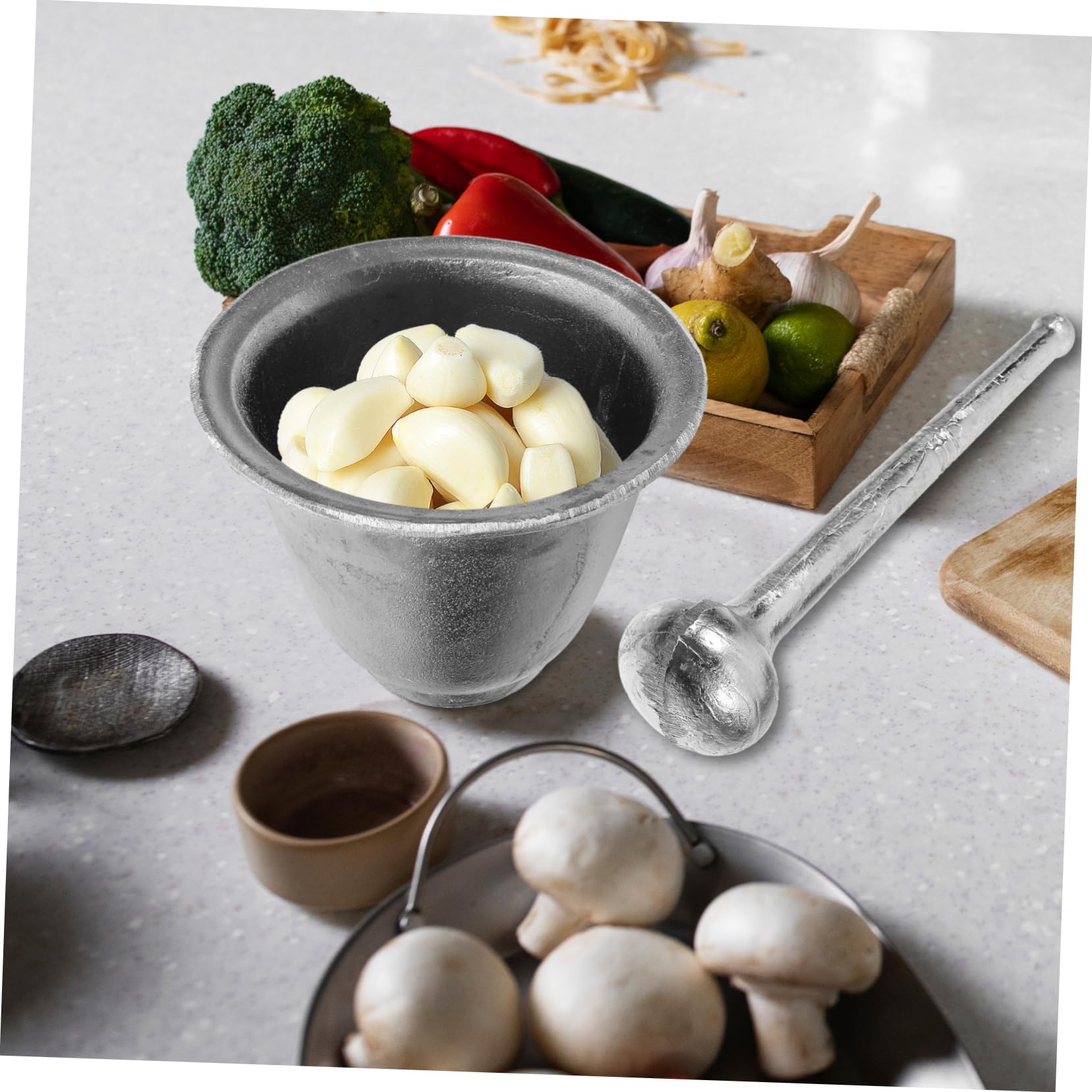 IMIKEYA Mortaio Schiacciare Set Alluminio ed Leggero Ergonomico Pestello in per Aglio, Patate e Spezie in Cucina e Farmacia