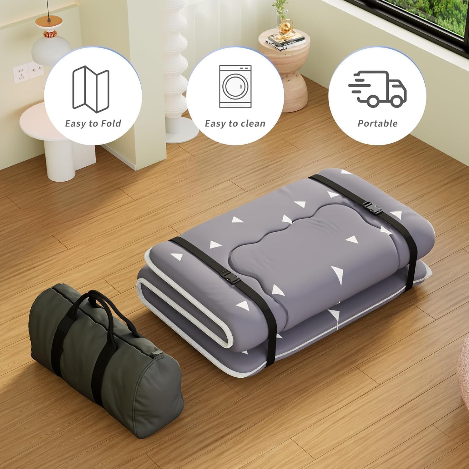 Kiseely Japanische Futon-Matratze, Faltbare Tatami-Matte, tragbare Schlafunterlage mit Tasche und Gurt, Bodenmatratze, verdickte Schlafmatratze, Camping-Matratze (Grau YU1, 120X200cm)