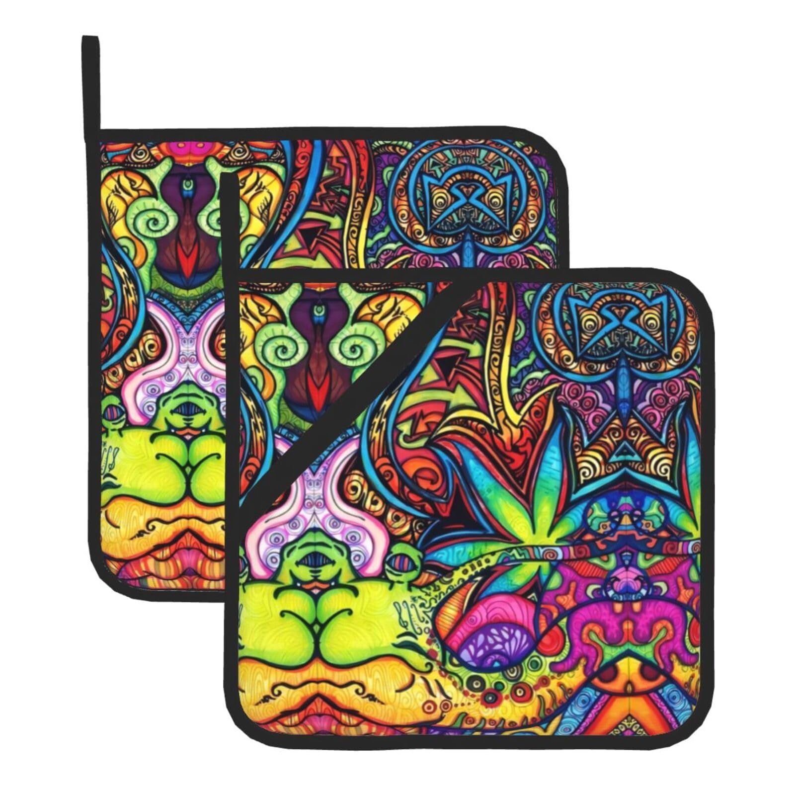 WHJSHOP MultiColor Leaf Weed Art Prints Square Hot Pads for Kitchen Counter - Thick Heat Resistant Trivets for Microwave & Oven, BBQ Grilling Cover (2 Pack)